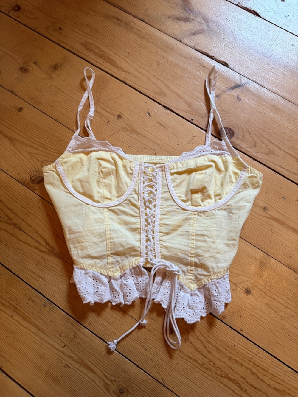 SHEIN Yellow Eyelet Lace-Up Cropped Cami Top